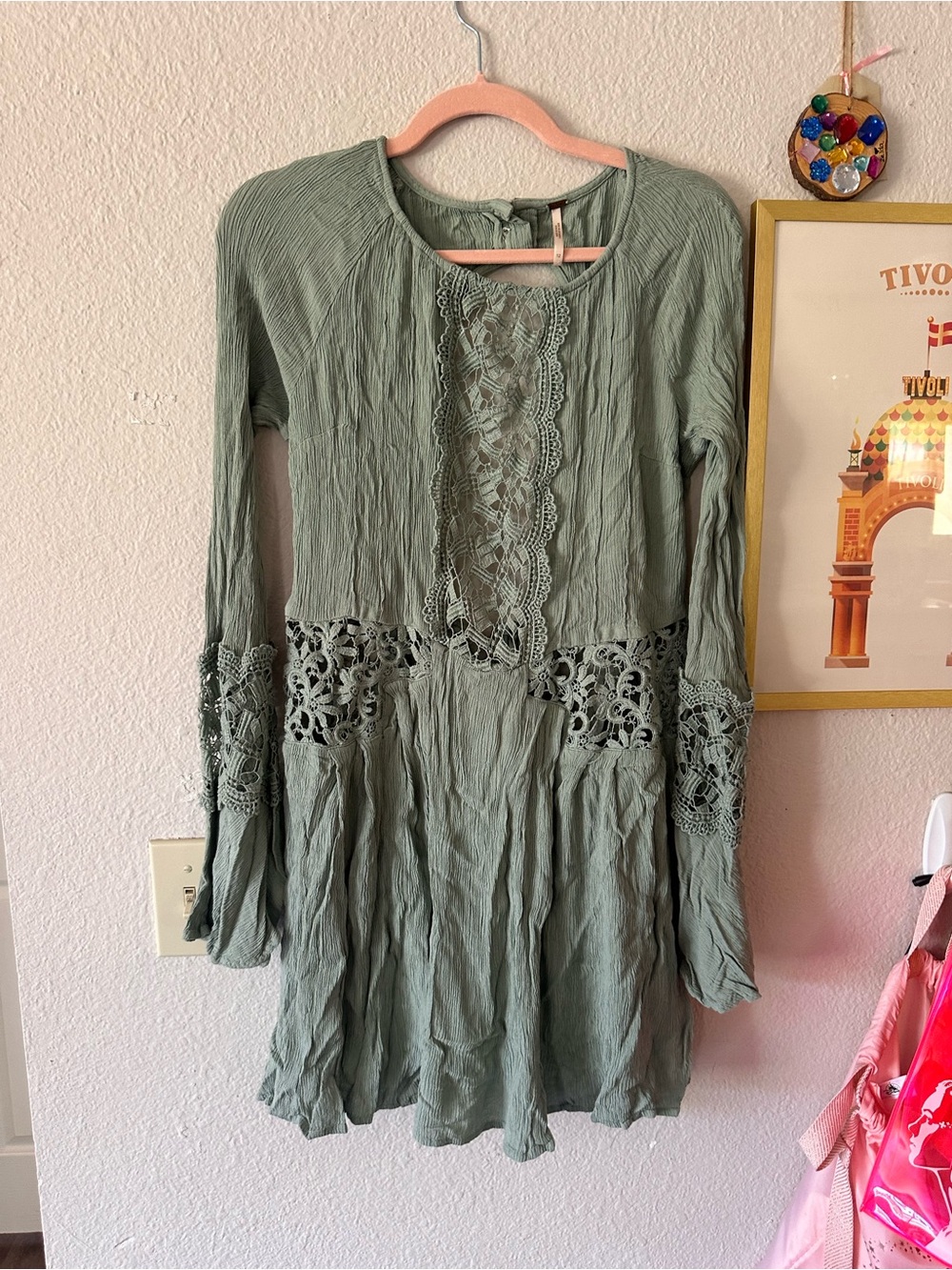 Free People 12 Blue Lace Boho Bell Sleeve Dress